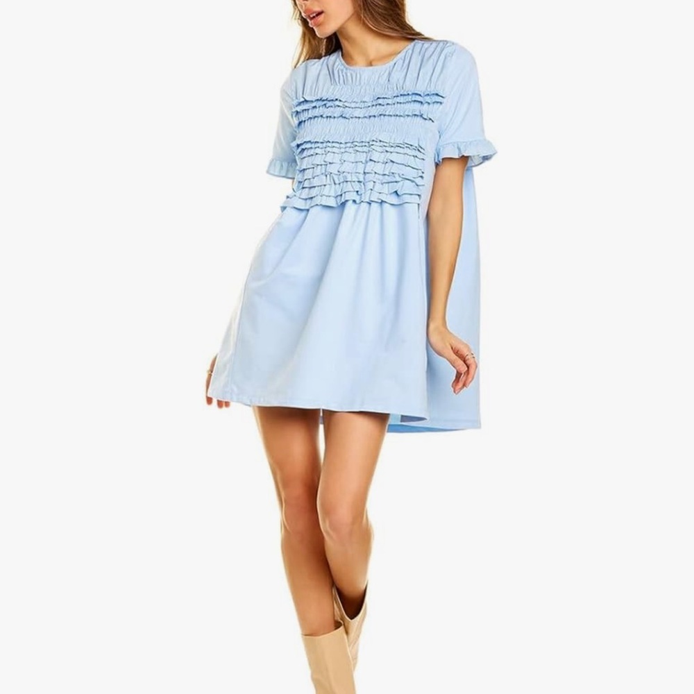 English Factory Women's Mixed Media Ruffle Detail Mini Dress